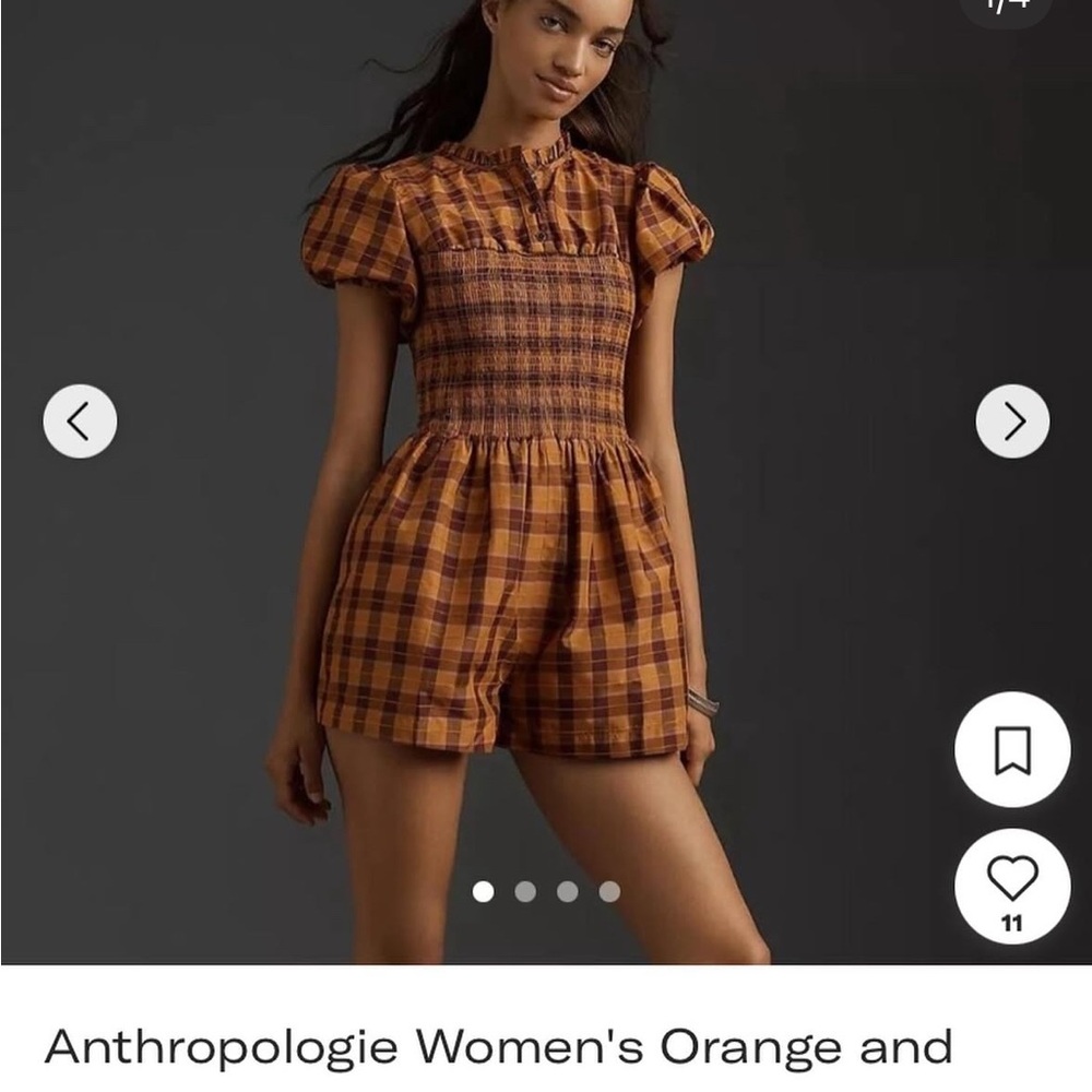 Anthropologie Plaid Puff Sleeve Romper